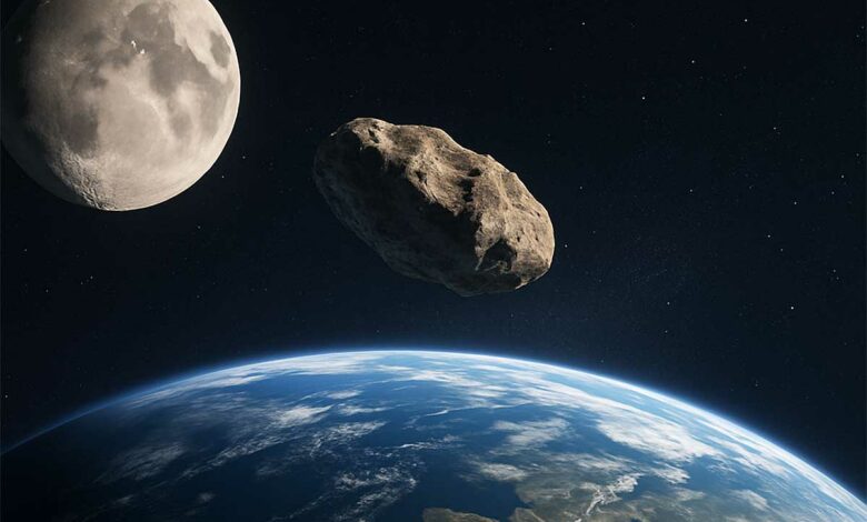Un astéroïde entre la Terre et la Lune.