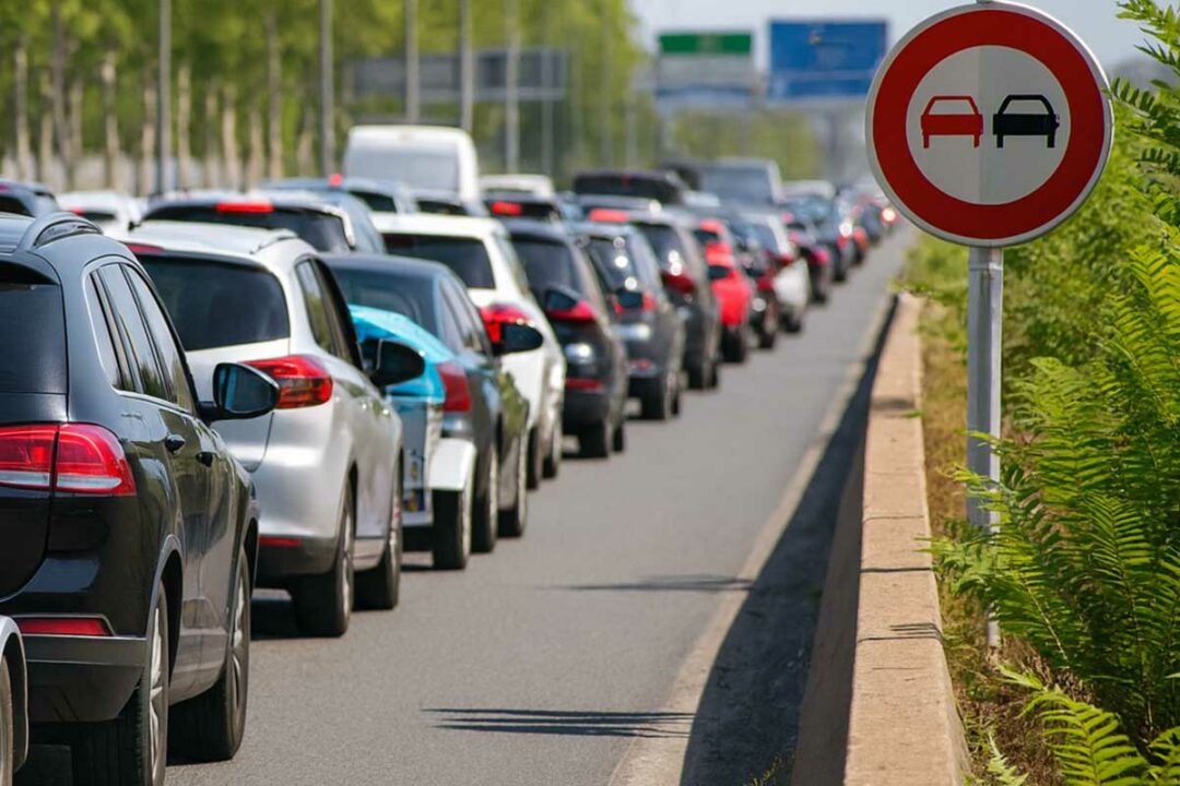 Un embouteillage sur la route.