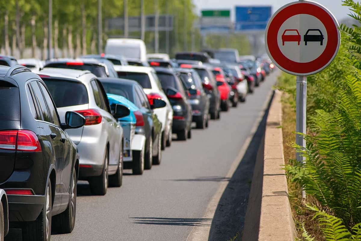Un embouteillage sur la route.