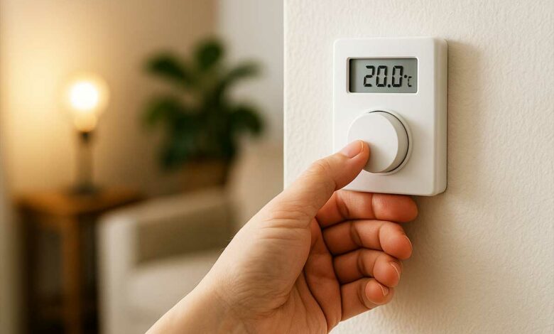 Une personne utilise son thermostat.