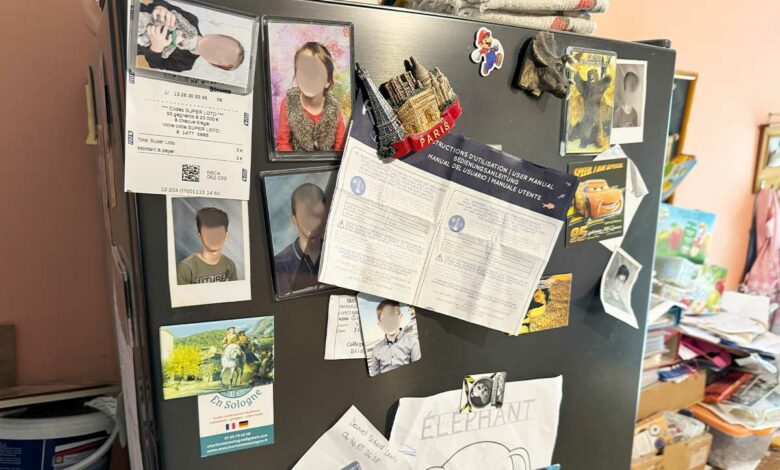 De nombreux magnets sur la porte du frigo.