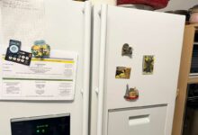 Des magnets sur un frigo.