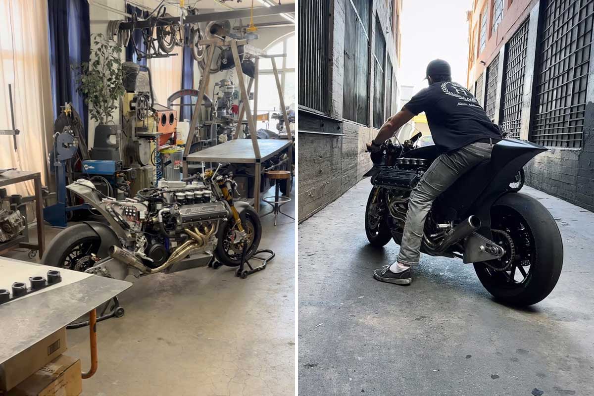 Une moto dotée d'un moteur de Ferrari.