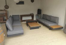 Ensemble de 4 canapés de salon de jardin en aluminium et teck Homary.