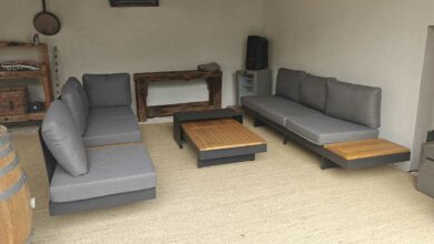 Ensemble de 4 canapés de salon de jardin en aluminium et teck Homary.