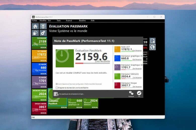Le benchmark avec Passmark.