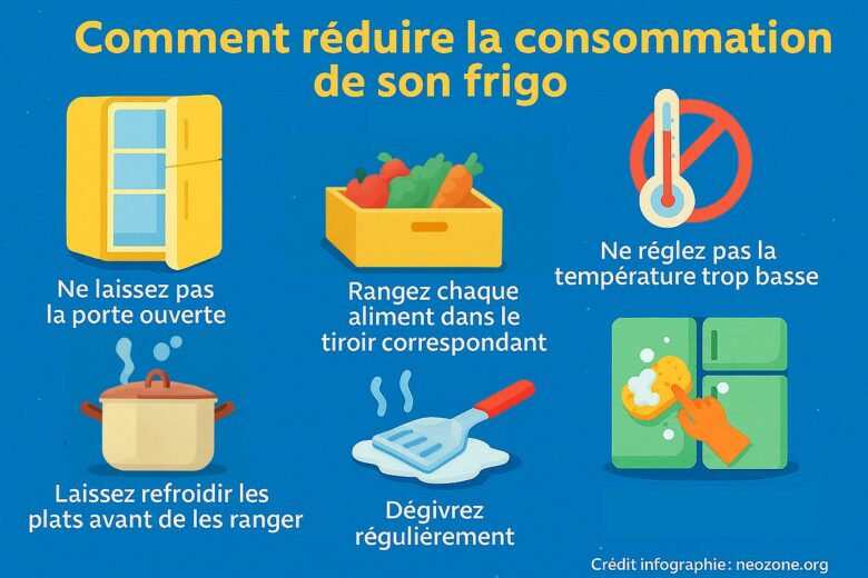 Infographie : démêlons le vrai du faux sur les aimants de frigo et découvrons comment réduire réellement la consommation de son réfrigérateur.