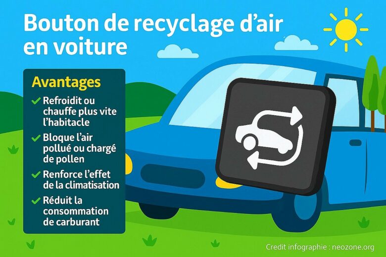 Infographie : Le bouton de recyclage d’air en voiture, pour améliorer le confort, bloquer la pollution et économiser du carburant