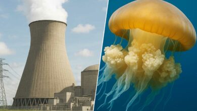 Une centrale nucléaire et une méduse.