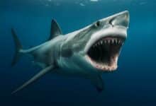 Un requin nage dans l'eau et chasse.