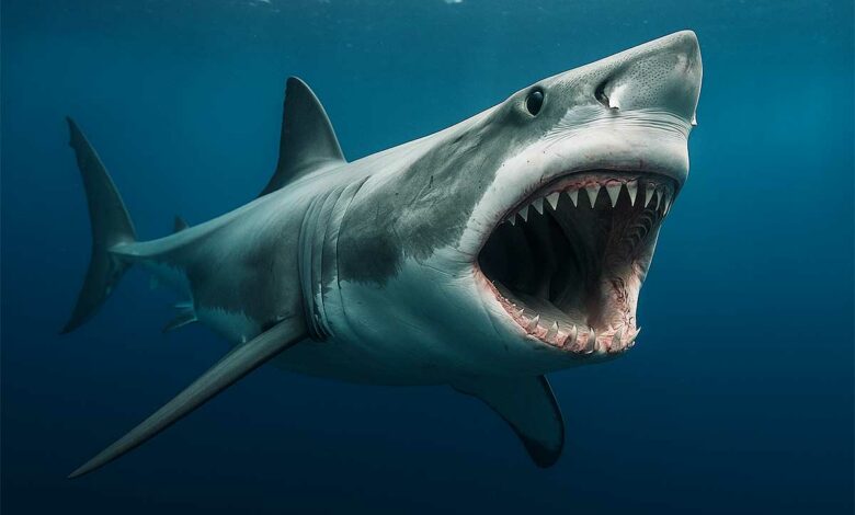 Un requin nage dans l'eau et chasse.