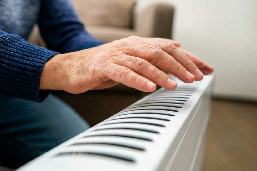 Un homme passe la main au-dessus d'un radiateur.