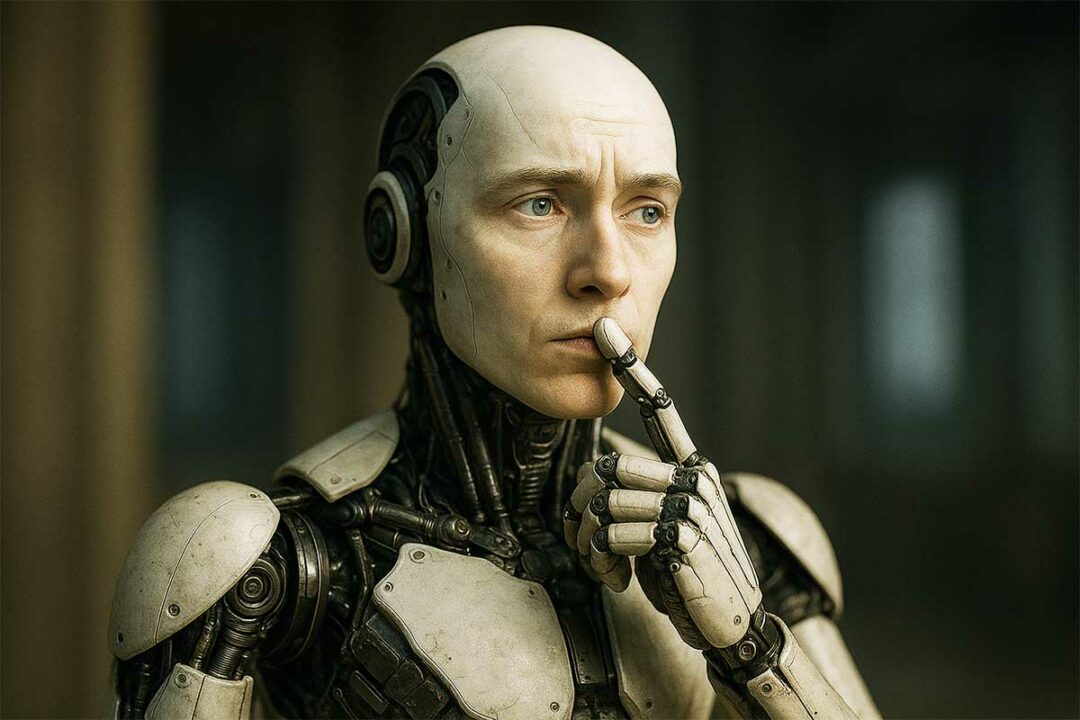 Un robot qui semble réfléchir.