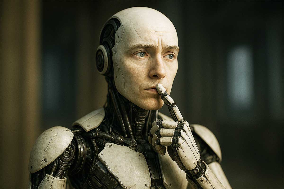 Un robot qui semble réfléchir.