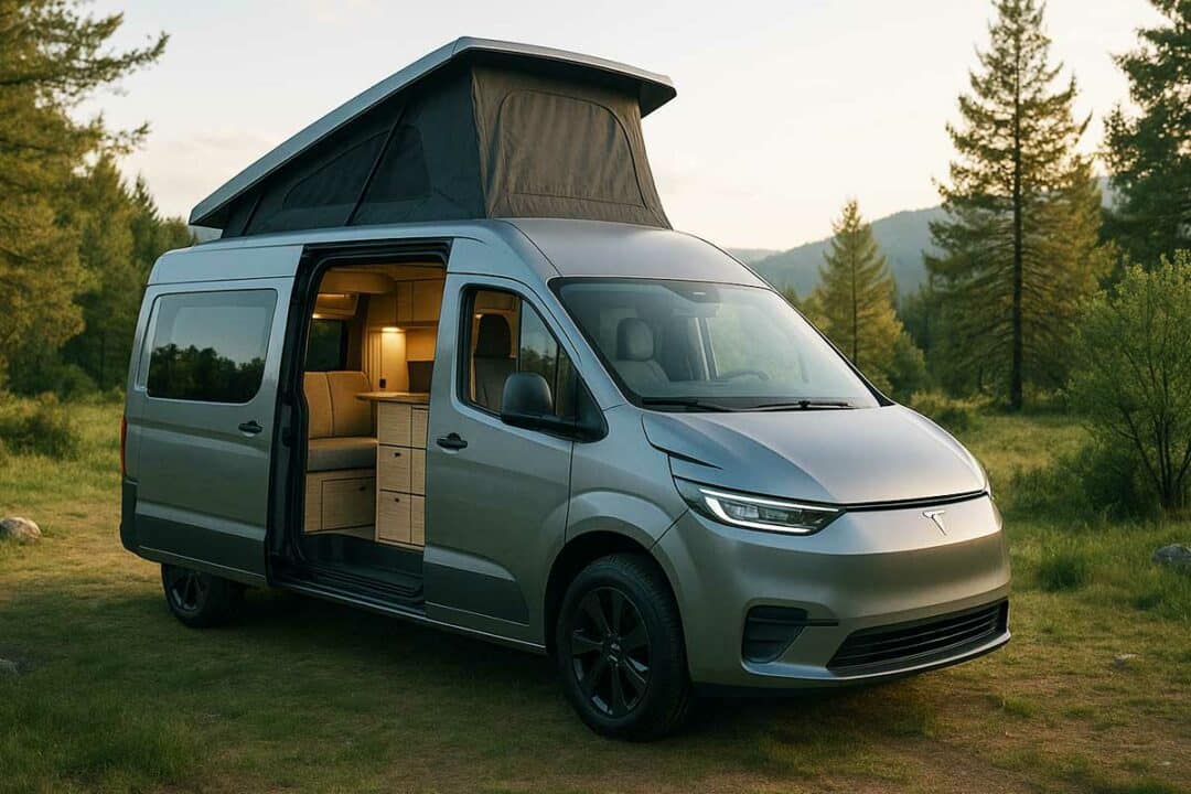 Un van aménagé Tesla imaginé par une IA.