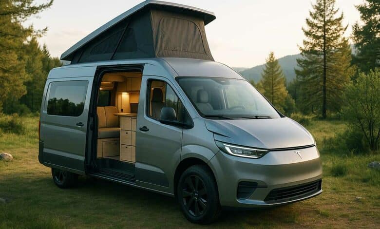 Un van aménagé Tesla imaginé par une IA.