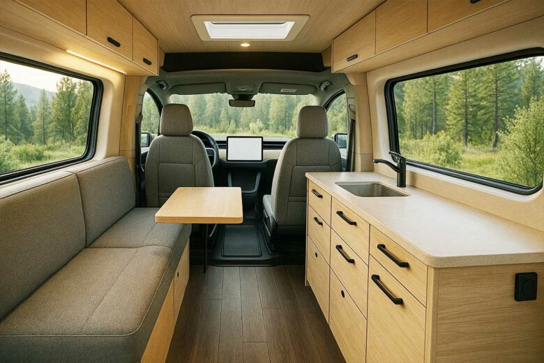 L'espace intérieur du van.