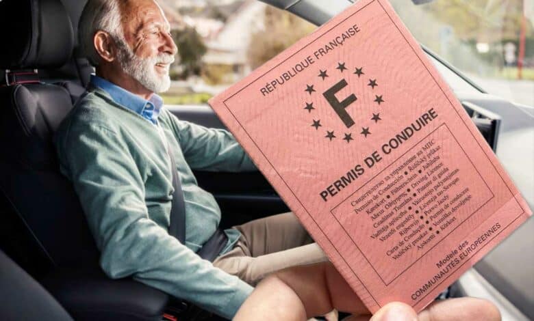 Une personne agée qui conduit et un permis.