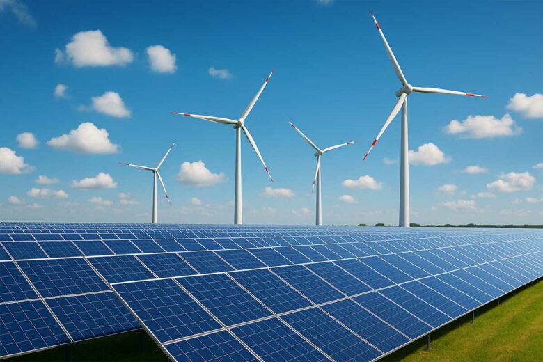 Une exploitation solaire et éolienne.