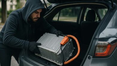 Les voleurs ciblent de plus en plus les batteries des véhicules hybrides à cause de leur accessibilité. Image d'illustration non contractuelle. Crédit photo : Alexandre Bonazzi pour NeozOne (générée par IA)