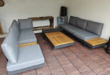 Ensemble de 4 canapés de salon de jardin en aluminium et teck Homary.