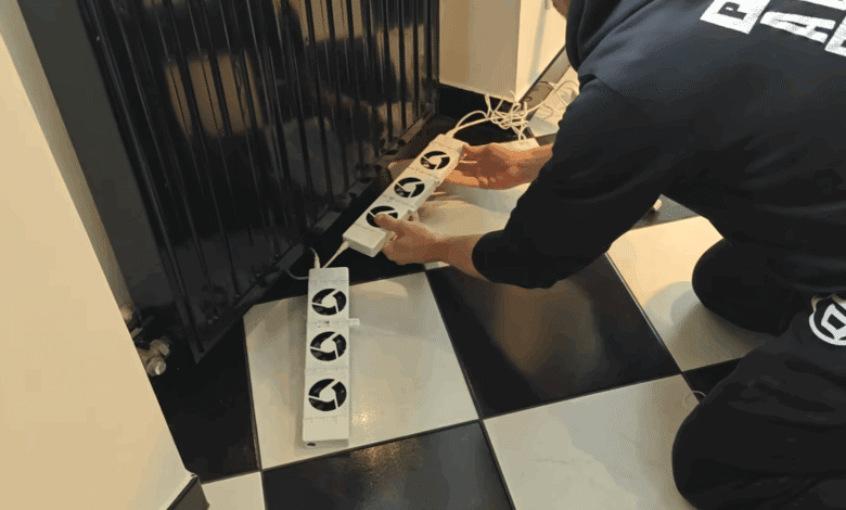 Fixation d'un amplificateur sous le radiateur.