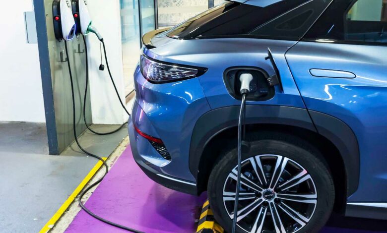 Un véhicule BYD en charge.