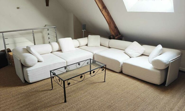 Homary : Canapé sectionnel modulaire Serene en forme de L en velours chenille, 5 pièces, 2800 mm.