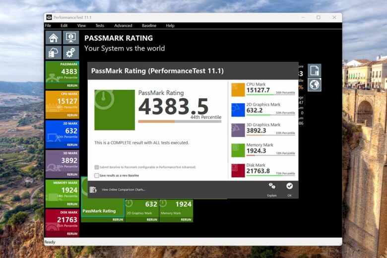 Le benchmark avec le logiciel PassMark.