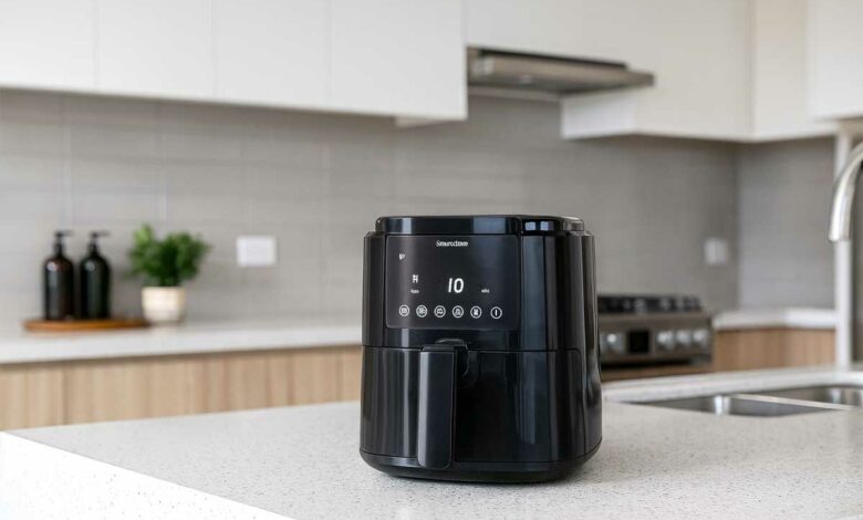 Un airfryer sur un plan de travail.