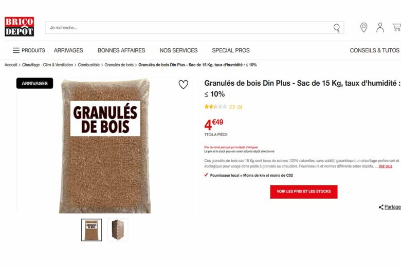 Des pellets en vente chez Brico Dépôt.