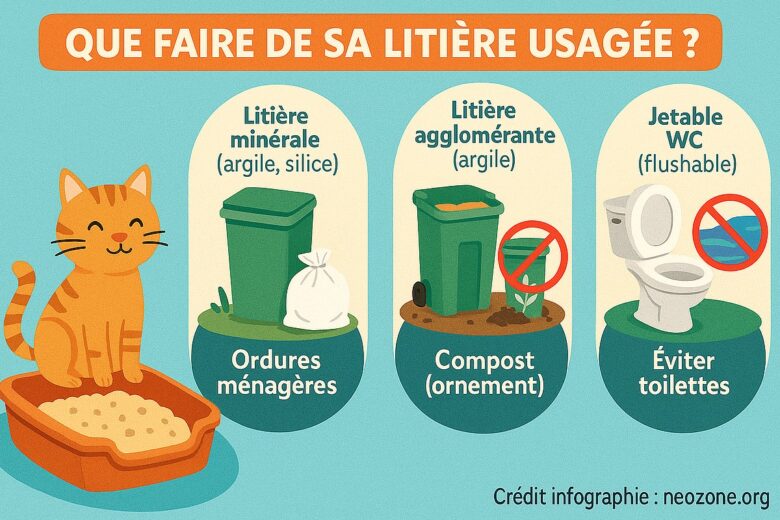 Infographie : où jeter la litière usagée de votre chat sans risque pour l’environnement, les canalisations… ni vos narines.