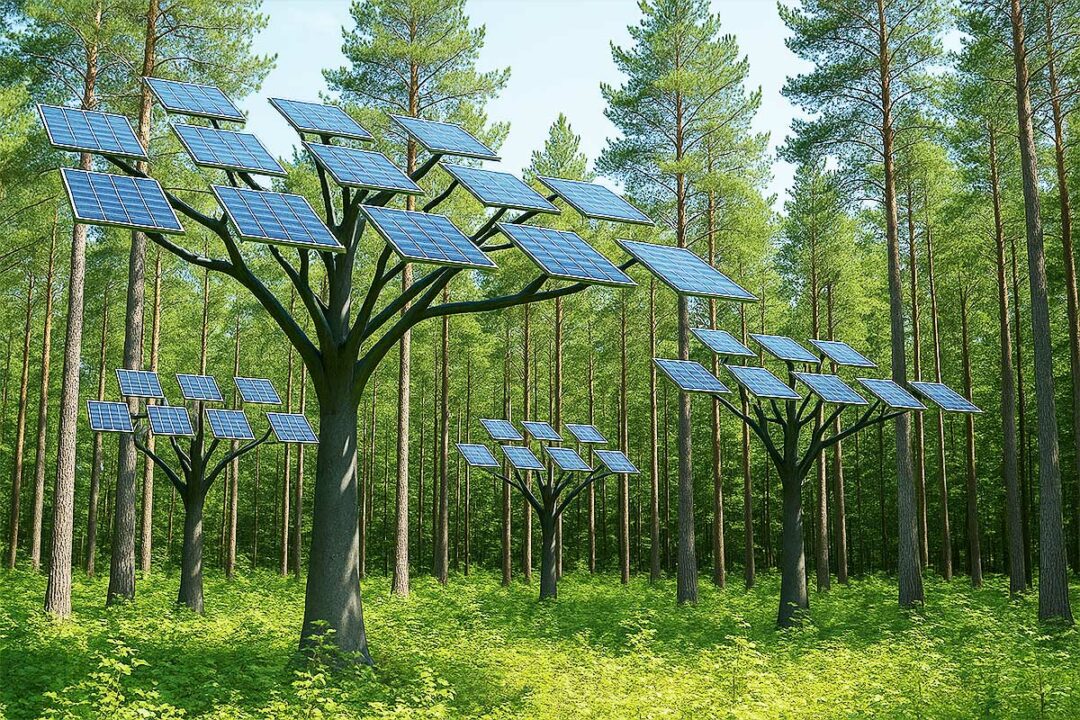 Des arbres photovoltaïques dans la forêt.