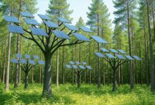 Des arbres photovoltaïques dans la forêt.