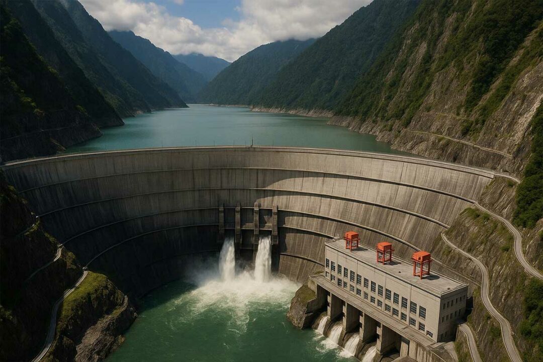 Une représentation graphique de la centrale hydroélectrique de Motuo.