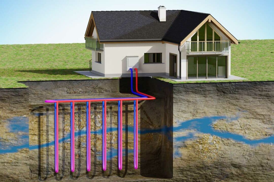 Une maison avec un chauffage géothermique.