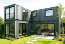 Une maison faite de 4 conteneurs maritimes.