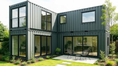 Une maison faite de 4 conteneurs maritimes.