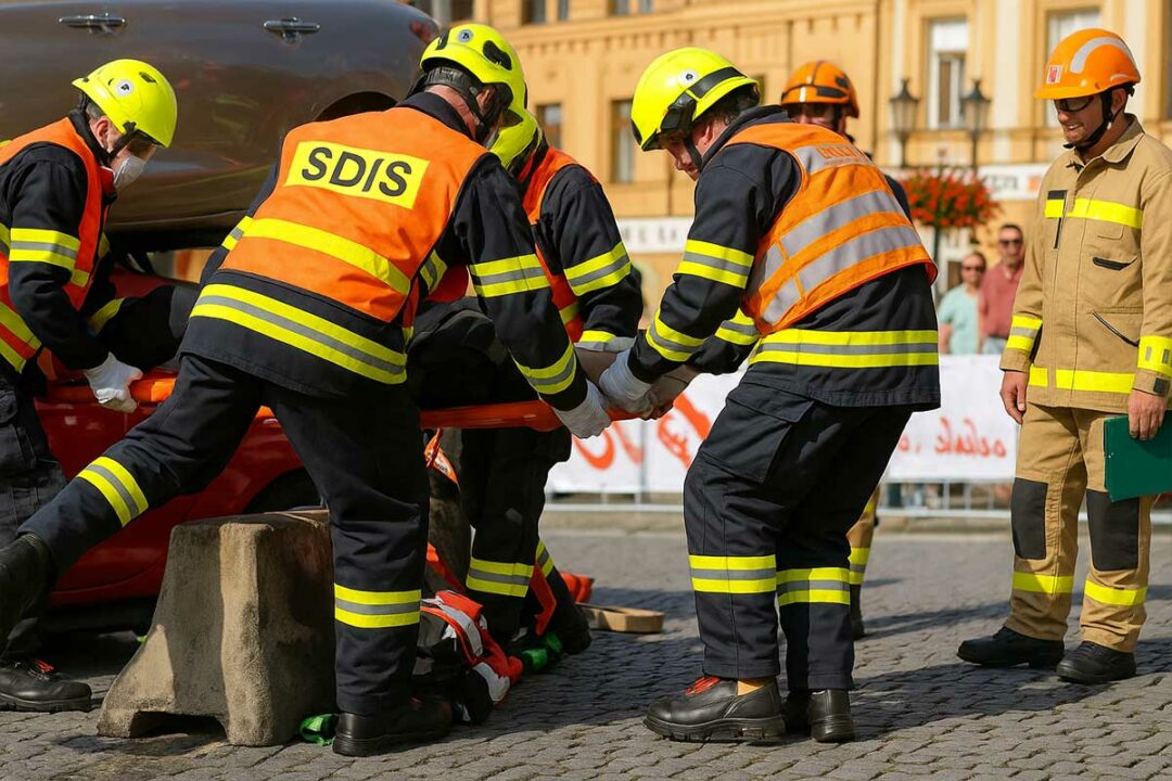Exercice d'extraction de victime par des pompiers.