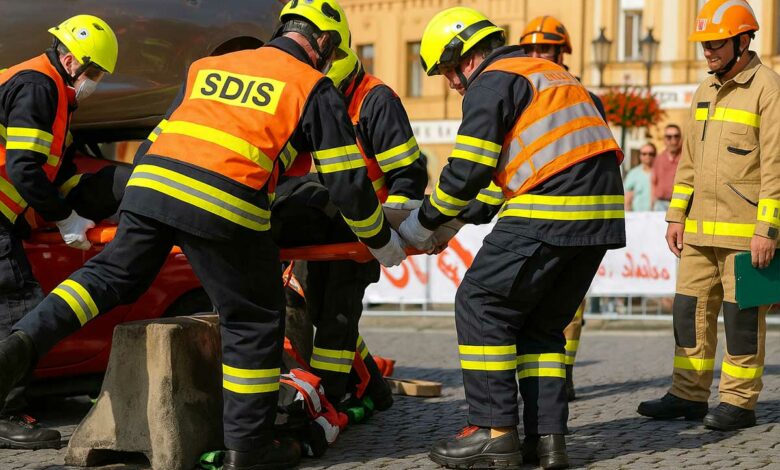 Exercice d'extraction de victime par des pompiers.