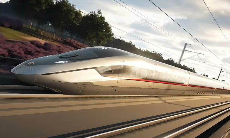 Le train chinois CR450 capable de rouler à 400 km/h en vitesse de croisière.