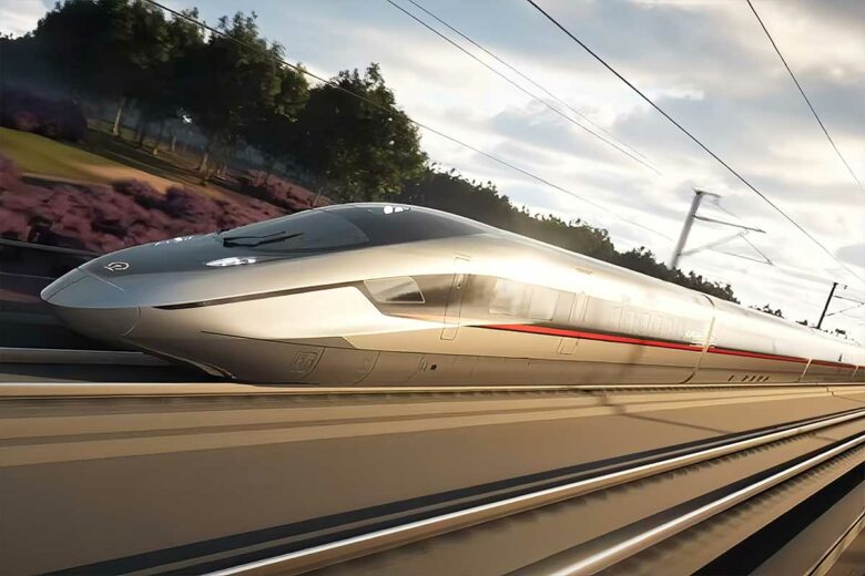 Le train chinois CR450 capable de rouler à 400 km/h en vitesse de croisière.