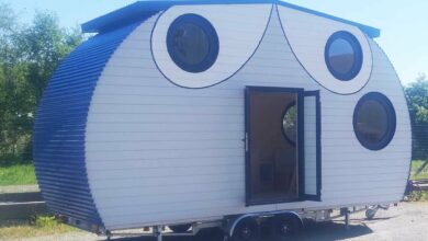 Une tiny house aux allures de hibou.