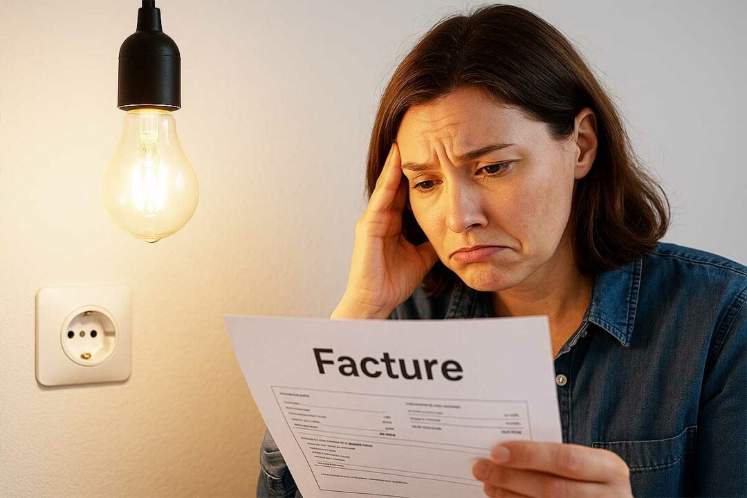 Une femme dépitée devant sa facture d'électricité.