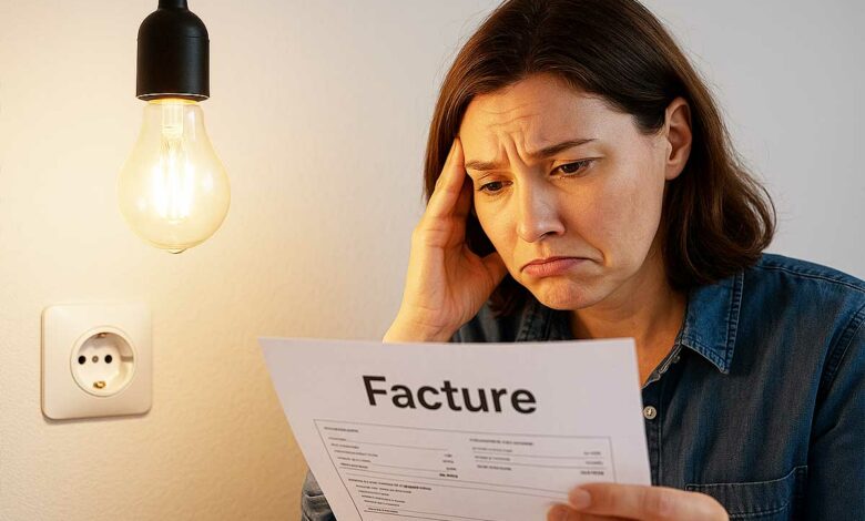 Une femme dépitée devant sa facture d'électricité.