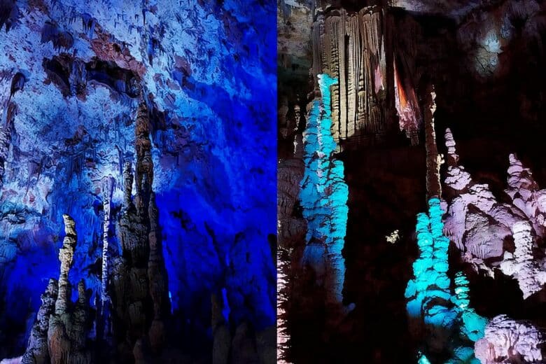 Avec son capteur performant, la Caméra Insta360 X5 capture les couleurs spectaculaires des stalagmites et stalactites.