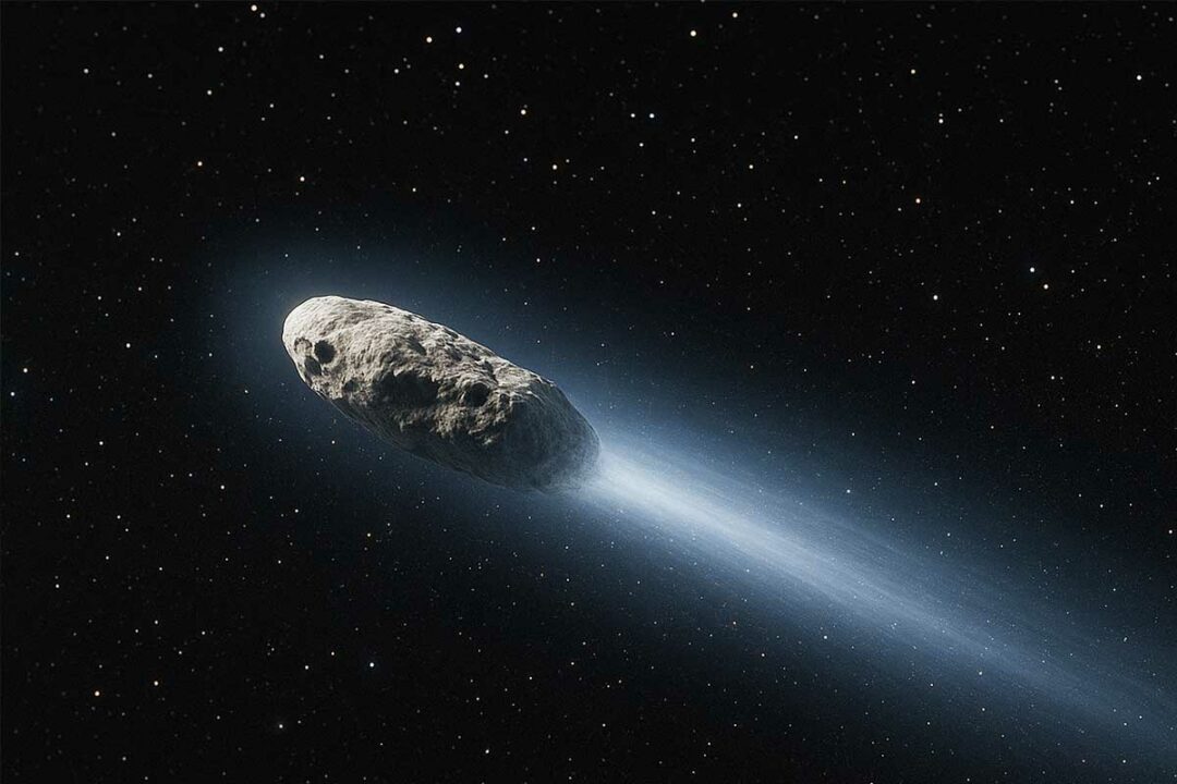 Un objet ressemblant à une comète traverse l'espace.