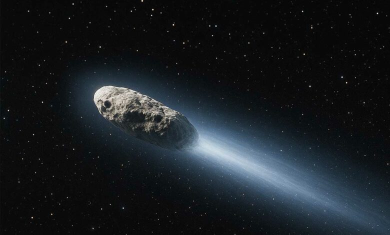 Un objet ressemblant à une comète traverse l'espace.