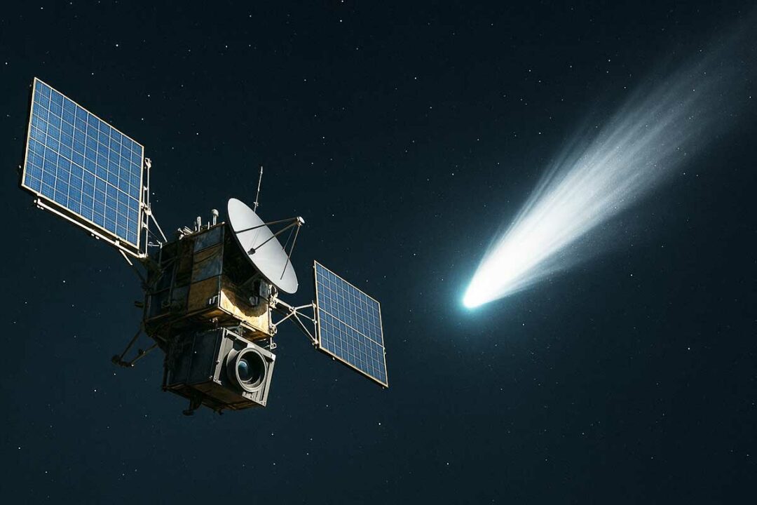 Une sonde spatiale observe une comète.