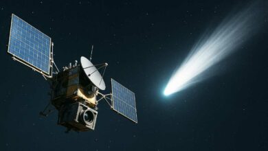 Une sonde spatiale observe une comète.